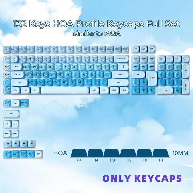 OHY PBT Keycaps, XVX Blue Jelly HOA Profile Key Cap, 132-Key Cute Custom Keycaps (for Mechanical Keyboards with Cherry/Gateron MX Switches)-Uyuni Dreams(ONLY KEYCAPS) - Image 3